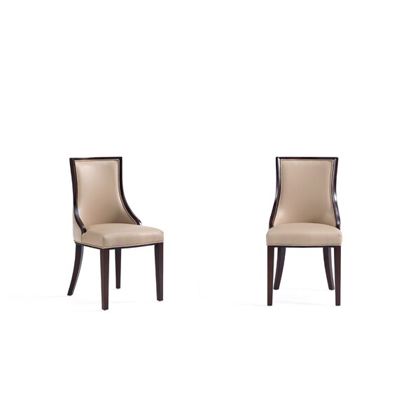 Manhattan Comfort Grand Faux Leather and Velvet Dining Chair in Tan with Beech Wood Frame (Set of 2) DC048-TN - main